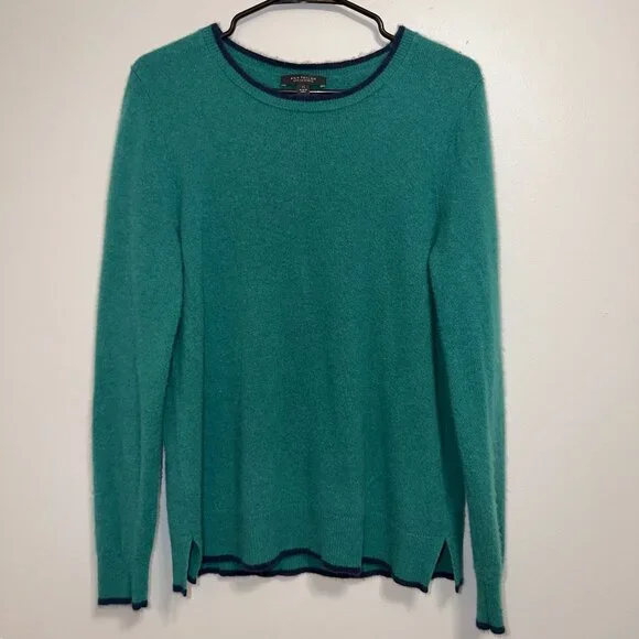Ann Taylor Green Knit Cashmere Sweater Size XL Lightweight Crewneck Soft Classic - Picture 2 of 6